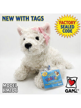 Vintage Webkinz White Terrier Plush Dog with Unused Secret Code - Retired GANZ